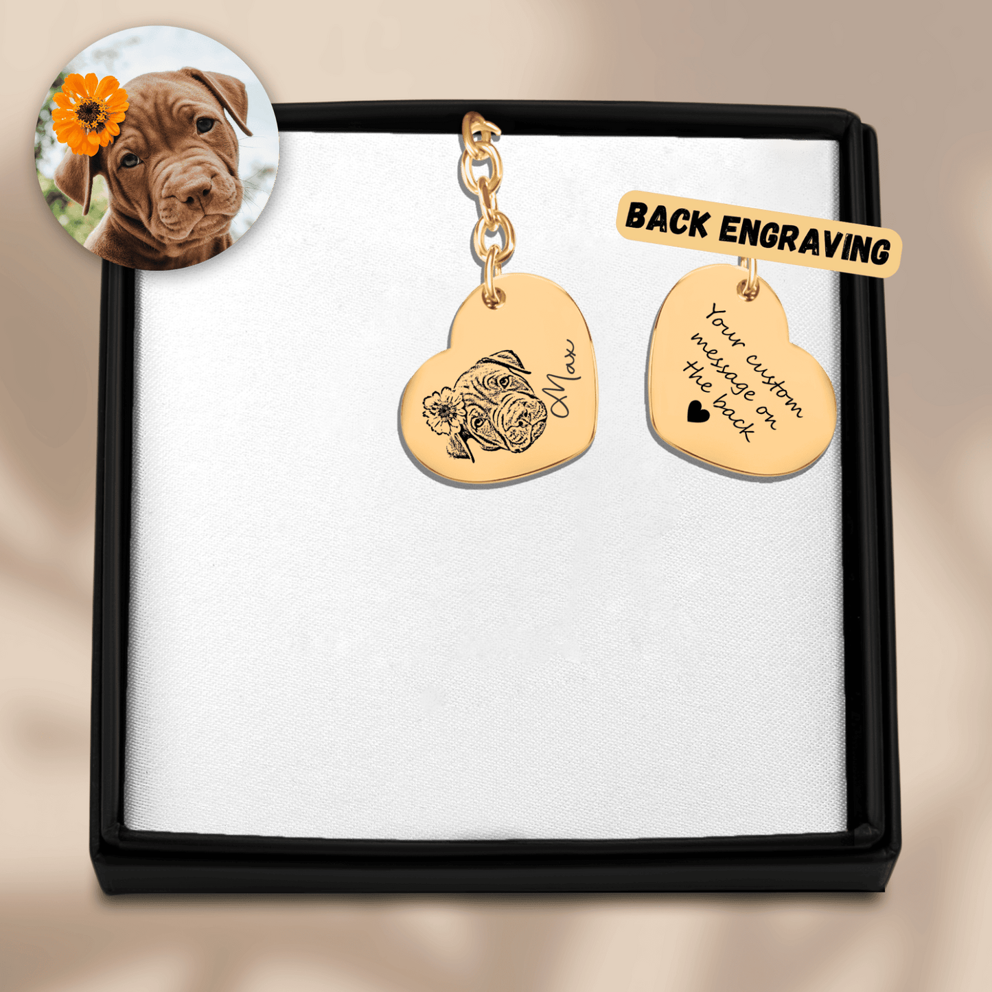 Pet Portrait Heart Keychain