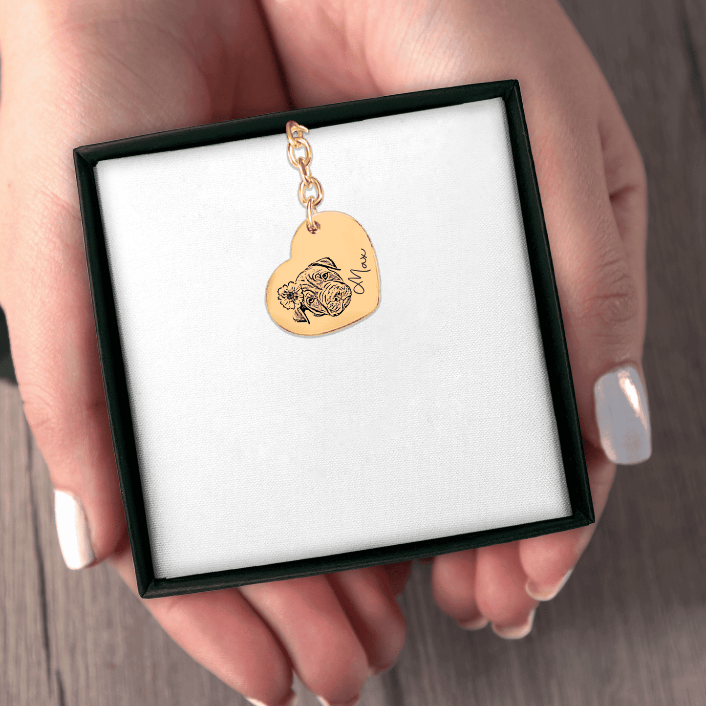 Pet Portrait Heart Keychain